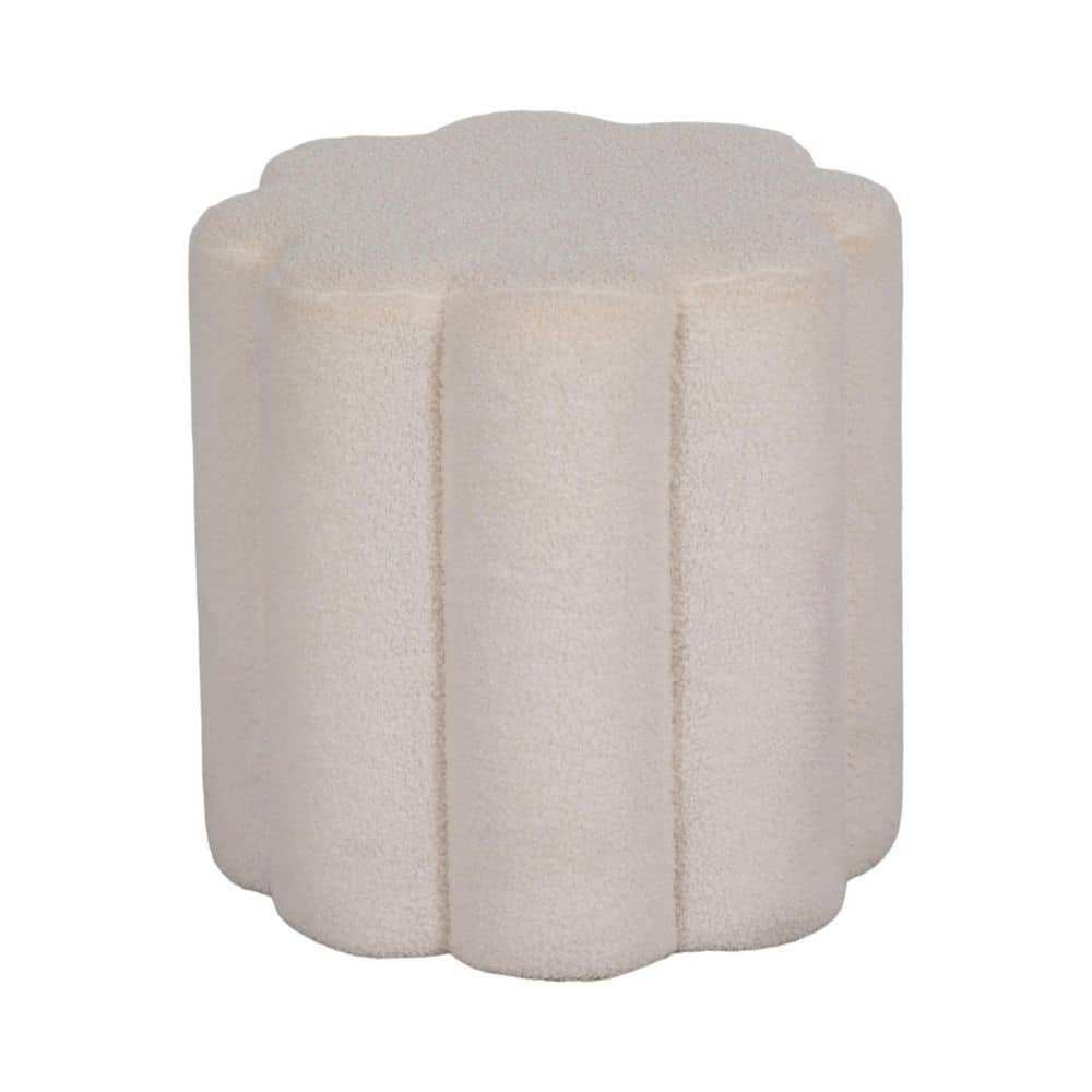 White Velvet Upholstered Petal- Shaped 18 in Boucle Ottoman