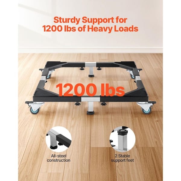 VEVOR Fridge Stand Mobile Base, 1200 lbs Load Capacity, Washing Machine Stand with 8 Locking Twin Wheels and 4 Brakes, 23-36.6 Inches Adjustable Furniture Dolly for Washer, Refrigerator and Dryer