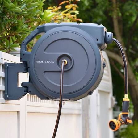 Giraffe Tools Garden Retractable Hose Reel-1/2 in.-130 ft., Wall Mounted, Dark Grey