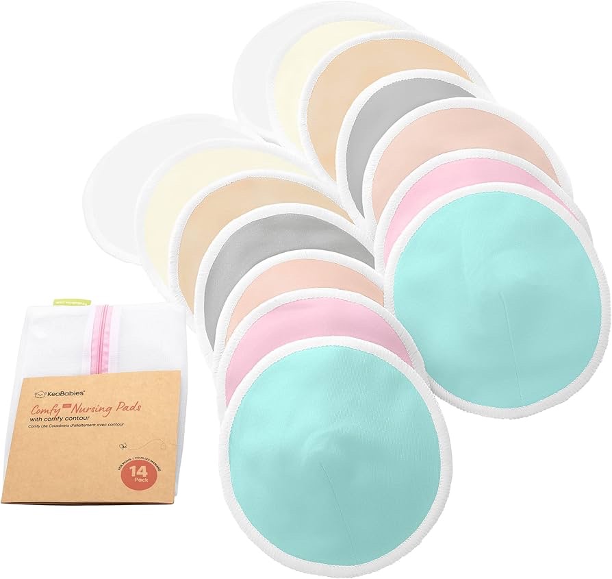 Organic Breast Pads - 14 Viscose Derived from Bamboo Washable Pads + Wash Bag, 3-Layers Breastfeedin