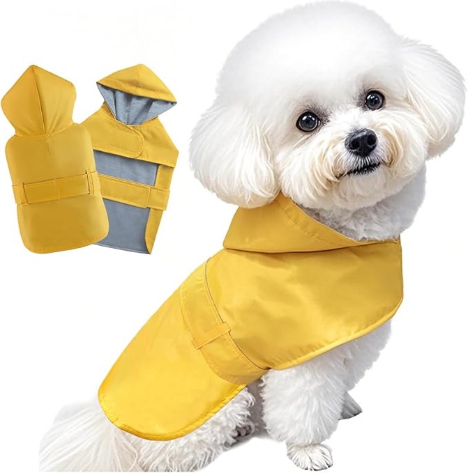 XS Dog Raincoat Small Dog Rain Jacket Poncho Waterproof Snowproof Pet Rain Suit for Puppy Small Dogs Cats Lined Warm Lining Hooded Leash Hole Adjustable,Yellow,XS