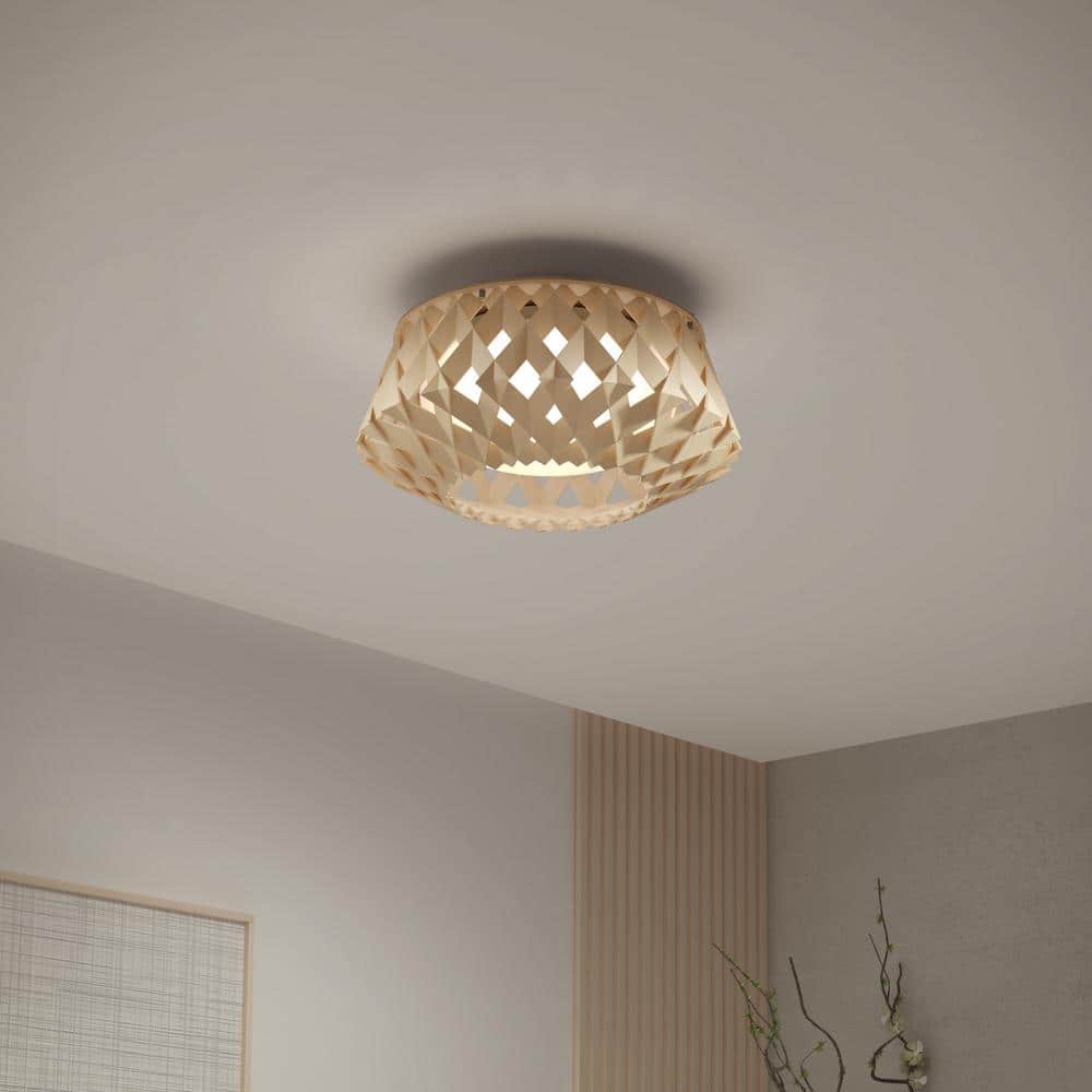 Artika Kiran 13 in. 1 Light Wood Painted 5CCT Integrated Selectable LED Flush Mount Ceiling Light