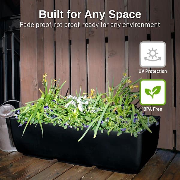 RTS Home Accents 30 in. x 10 in. Indoor/Outdoor Black Polyethylene Rectangular Planter