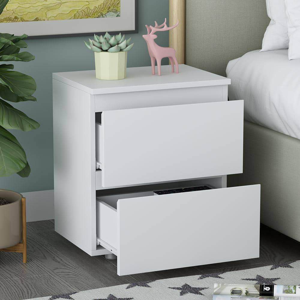 2 Drawer White Nightstand Side Table 18.9 in H x 15.7 in W x 11.6 in D 