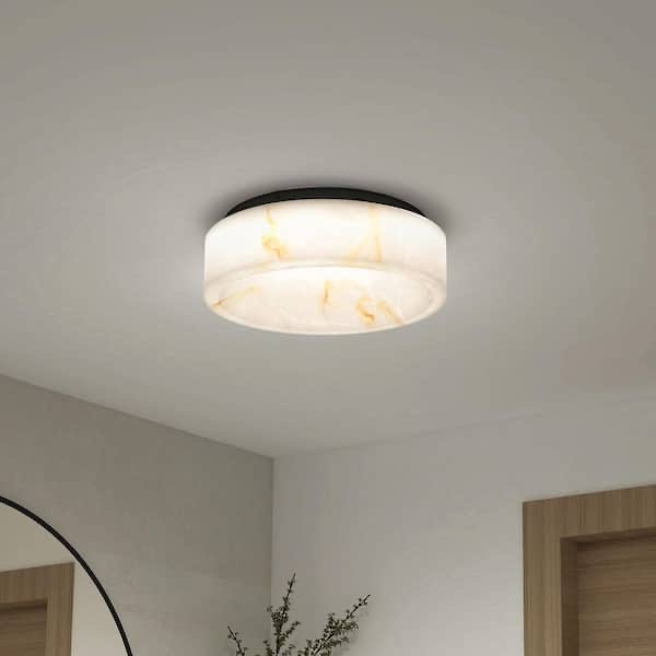 Clifford 15 in. 1 Light Marble and Black 5CCT Integrated Selectable LED Flush Mount Ceiling Light