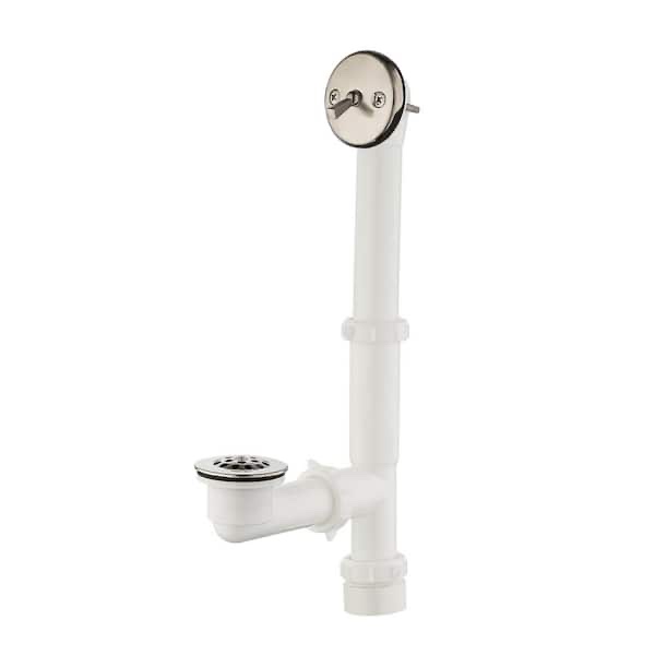 Trip Lever 1-1/2 in. White Poly Pipe Bath Waste and Overflow Drain in Brushed Nickel