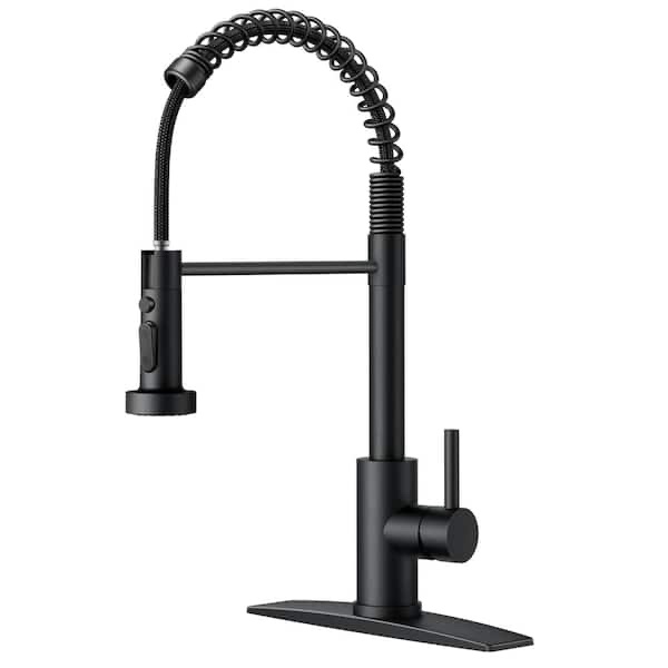 Single Handle Kitchen Faucet with Pull Down Function Sprayer Kitchen Sink Faucet with Deck Plate in Matte Black
