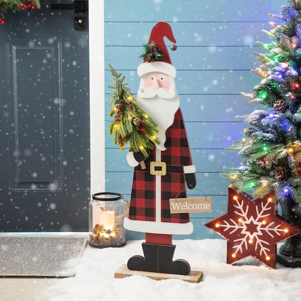 36 in. H Lighted Wooden Santa Porch Decor Christmas Yard Decor 