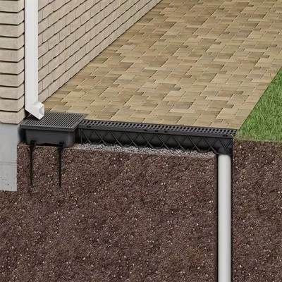 13 in. x 5 in. Square Low Profile Drainage Plastic Catch Basin Kit with Grate, Black
