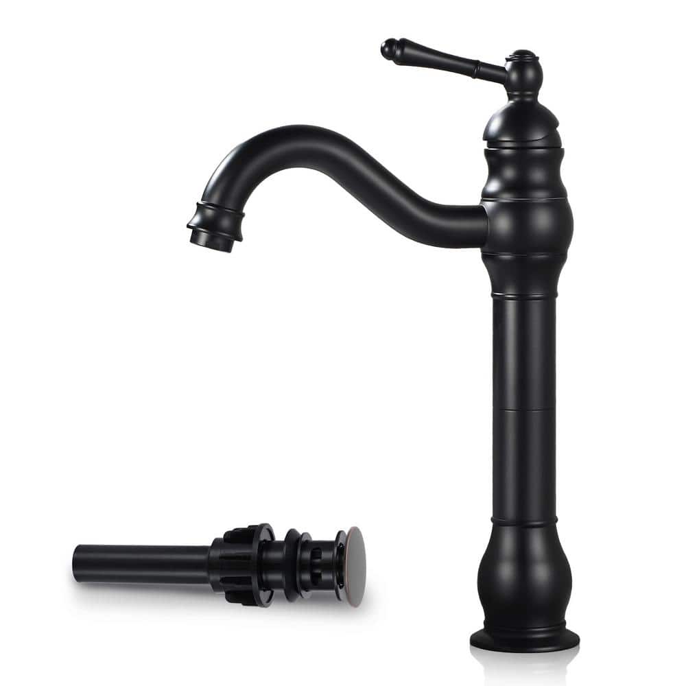 Single Hole Single Handle Bathroom Vessel Sink Faucet With Pop-up Drain Assembly in Matte Black