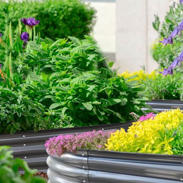 Veikous dark gray galvanized steel raised garden bed 9-1 planter box outdoor 96 in l, 24 in w, 17 in h