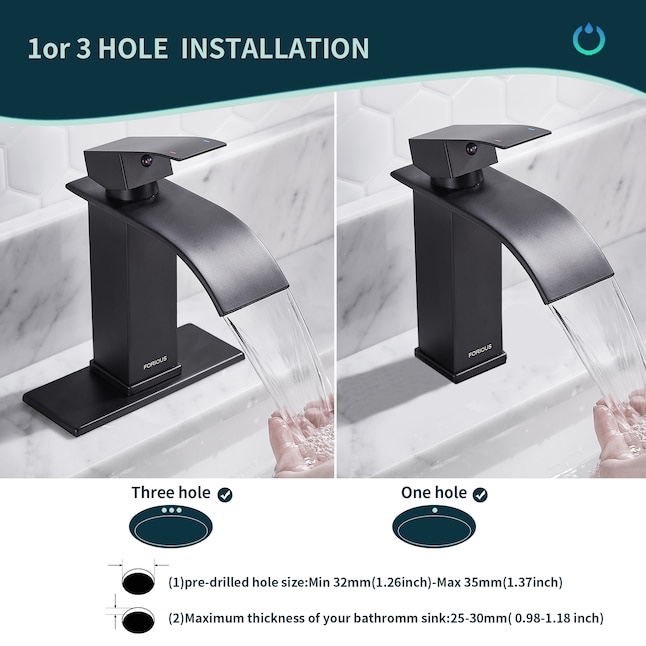 Single-Handle 1 or 3 Hole Waterfall Bathroom Faucet Bathroom Sink Faucet Black