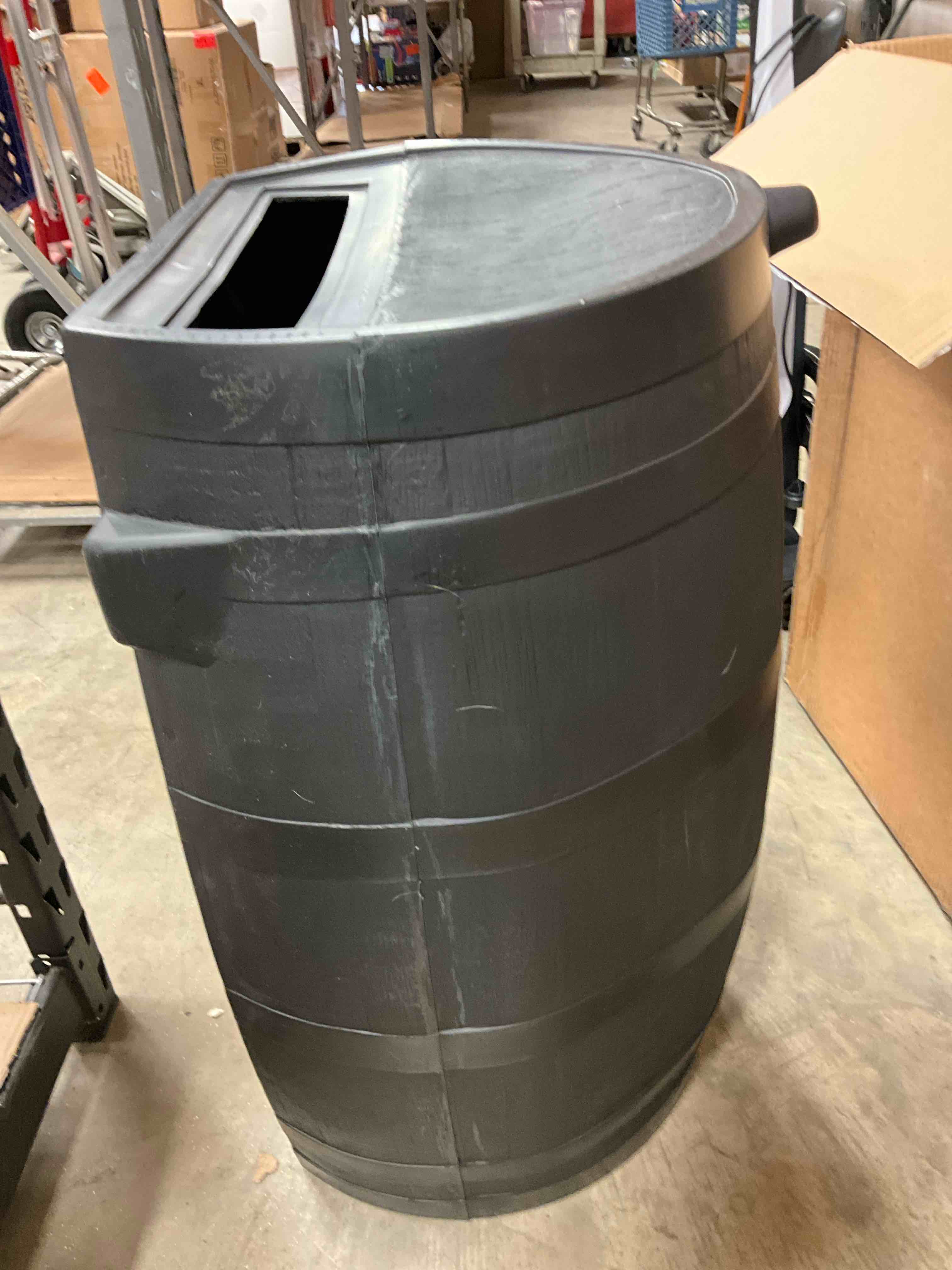 Condition photo showing New/Like New for 50 Gal. Rain Barrel Black Colour with Plastic Spigot