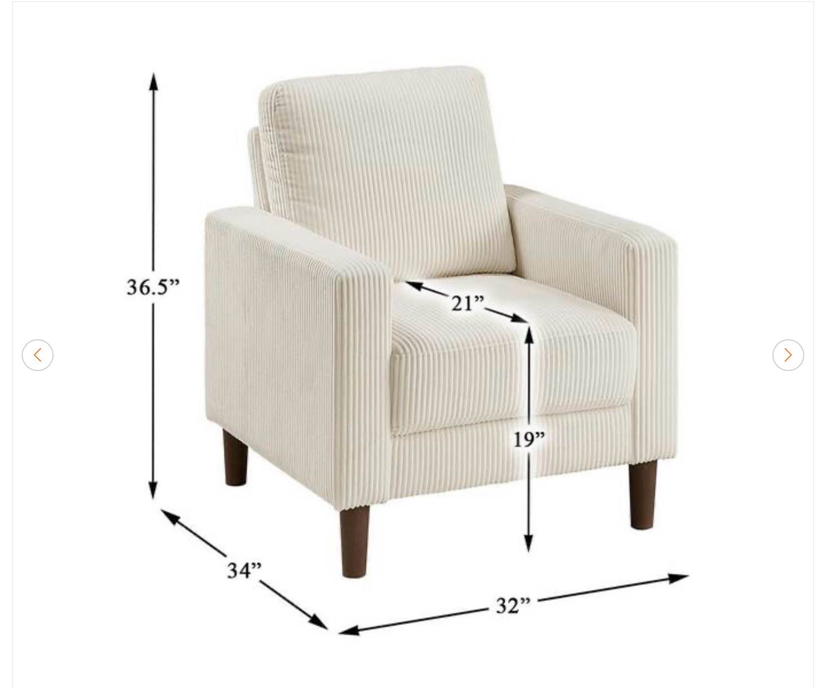 Condition photo showing New/Like New for Mackay Beige Corduroy Fabric Upholstery Arm Chair