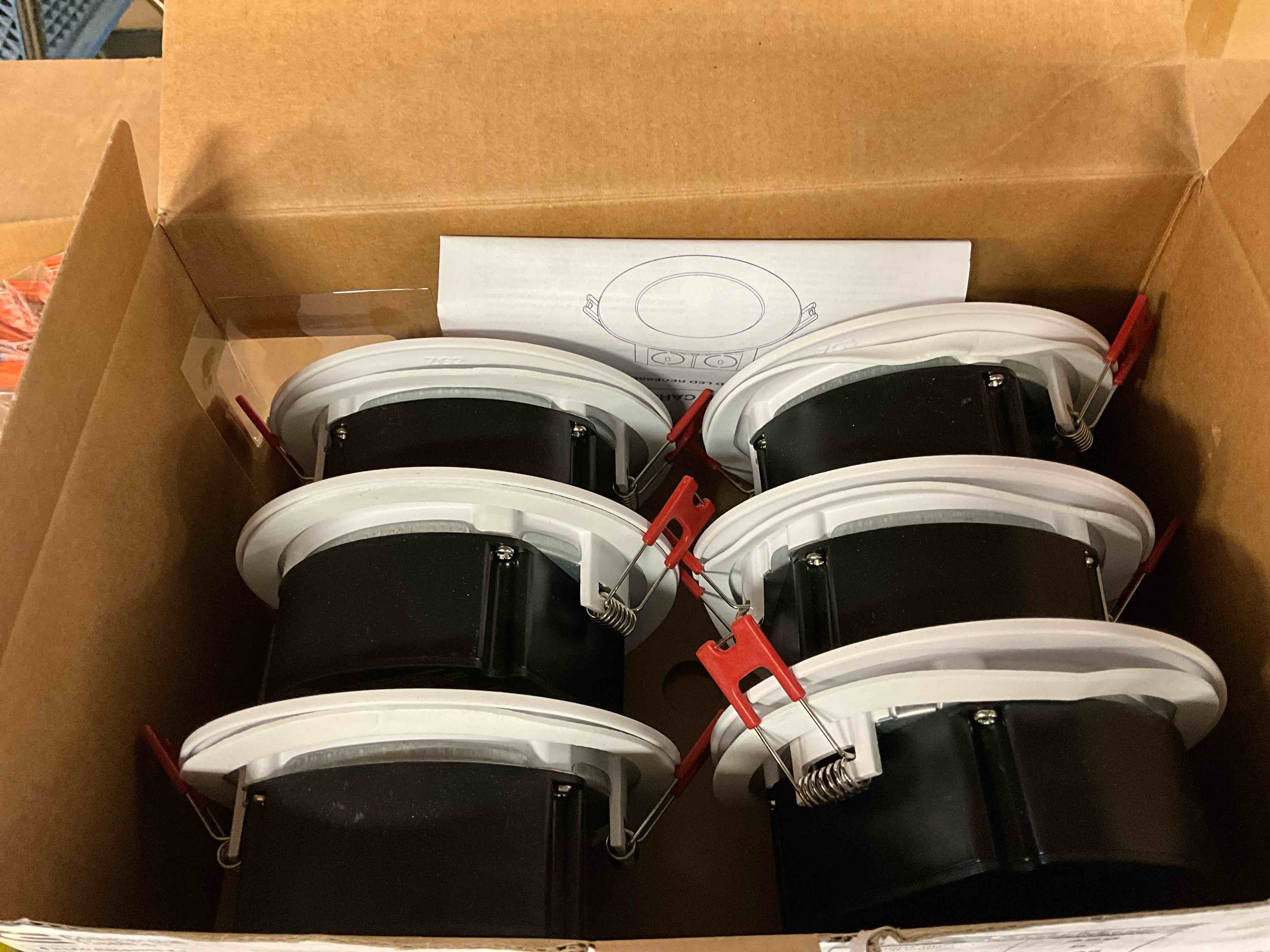 Condition photo showing New/Like New for 4 in. White Flush Round Wet Rated LED Integrated Recessed Lighting Kit (6-Pack),Soft White