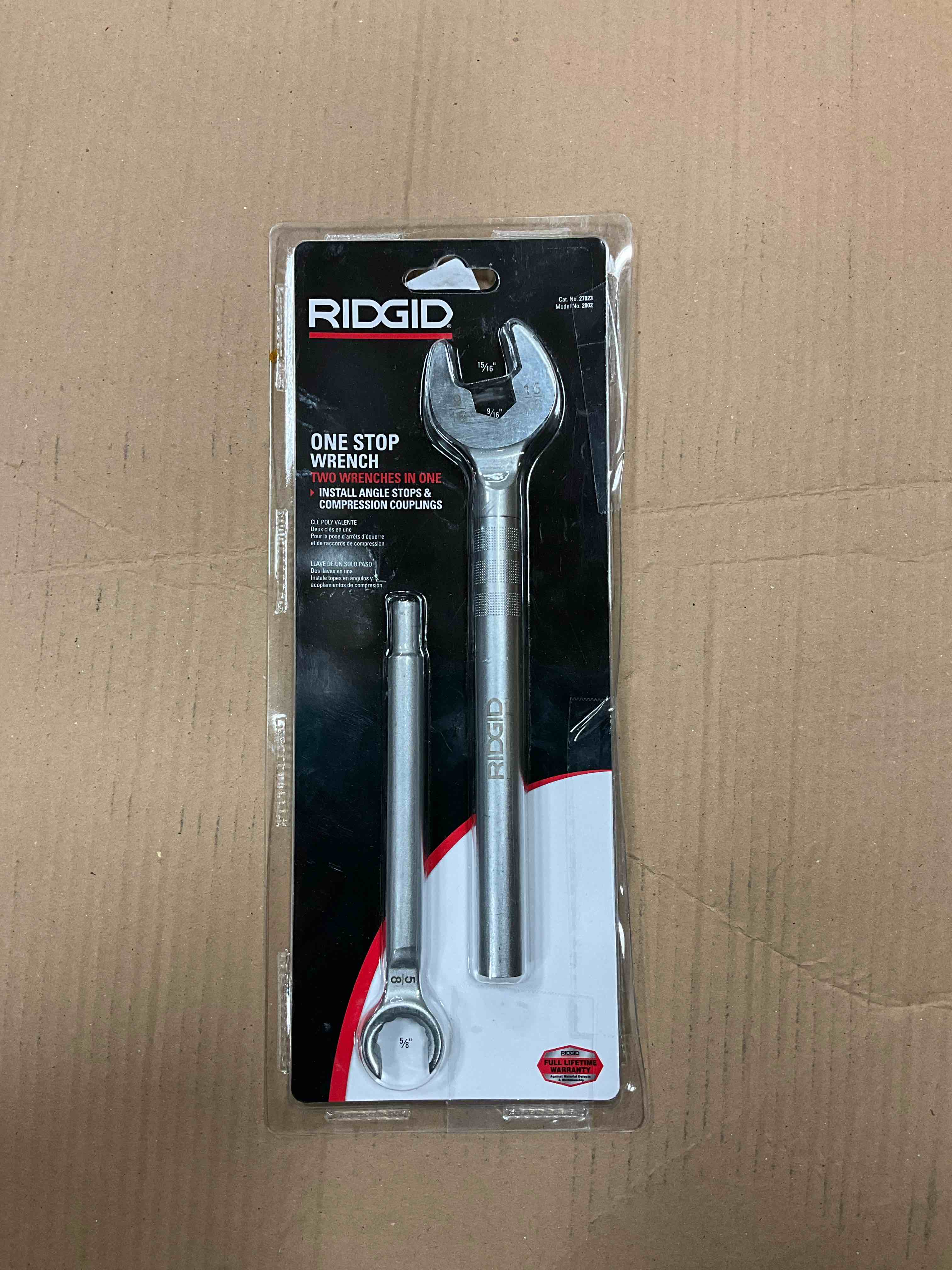 Condition photo showing New/Like New for ridgid one stop wrench for angle stops, straight stops, and compression couplings, 2-in-1 plumbing wrench for common nut sizes
