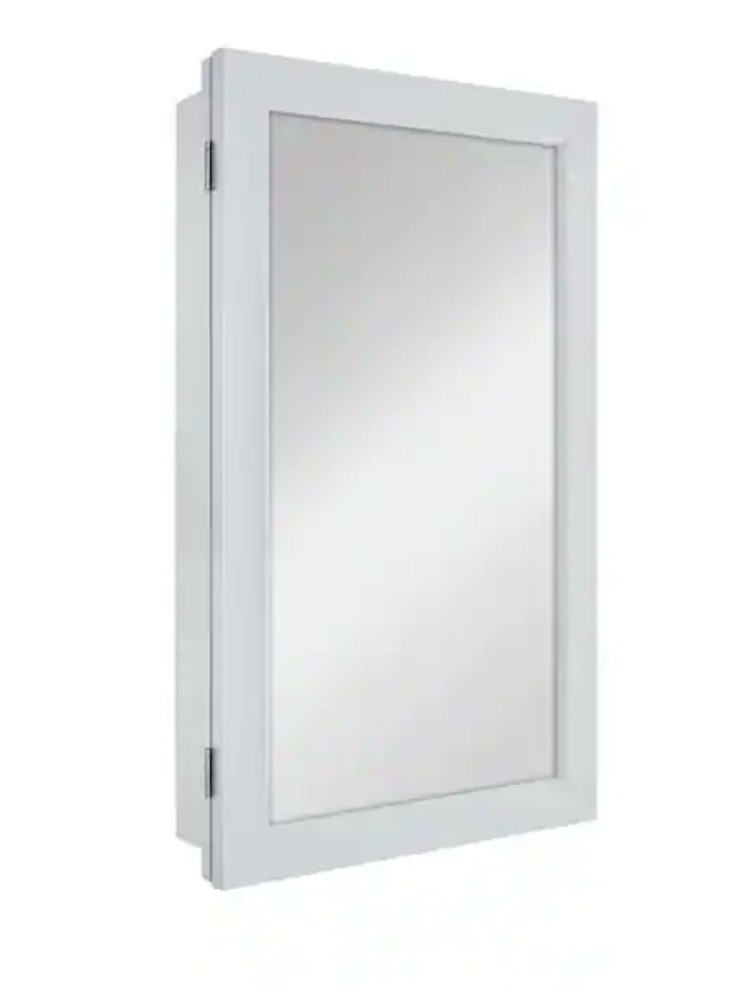 15-1/4 in. w x 26 in. h framed recessed or surface-mount bathroom medicine cabinet with mirror, gray