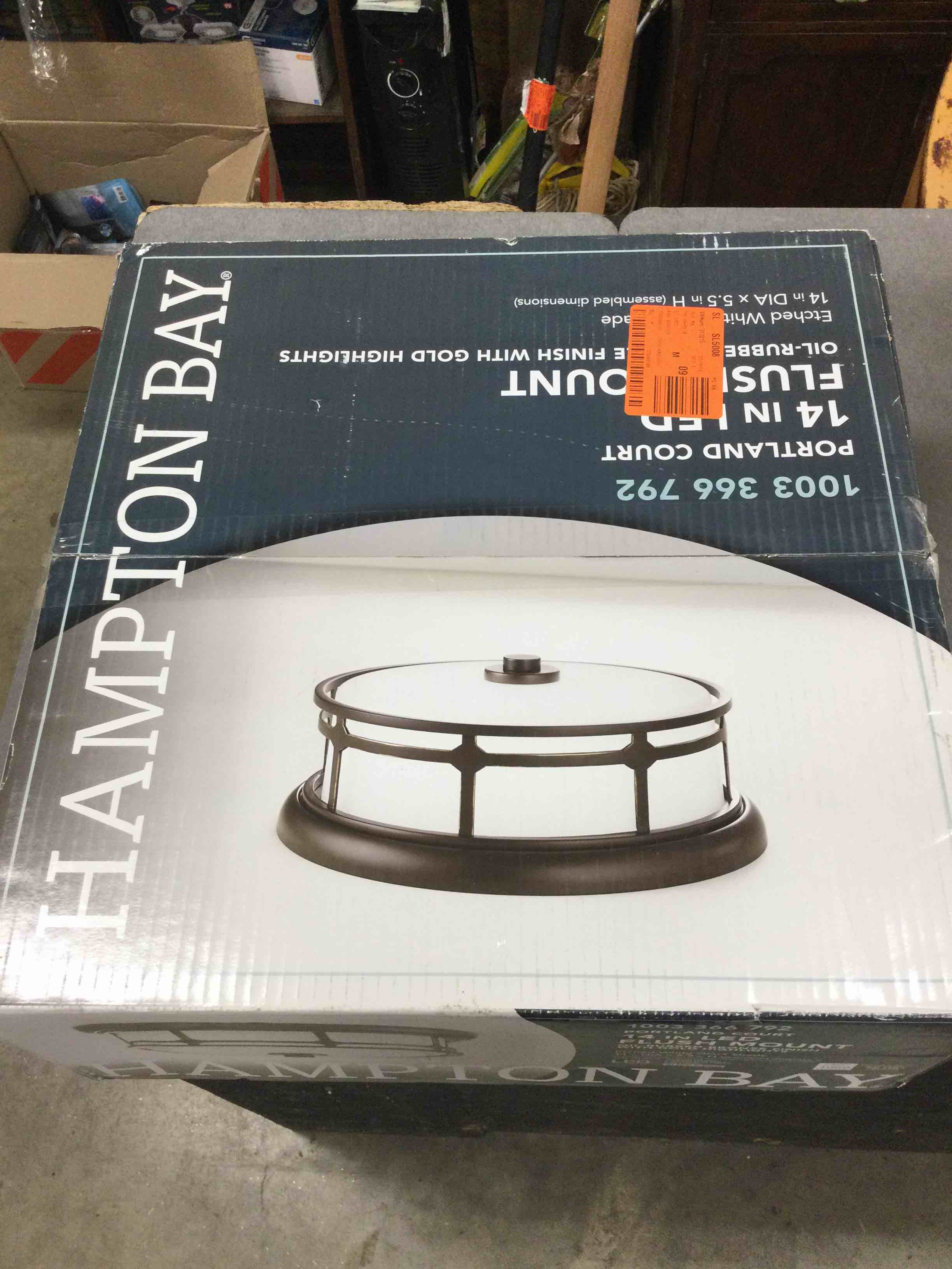 Hampton Bay Portland Court 14 in. 1-Light Oil Rubbed Bronze with Gold Highlights LED Flush Mount