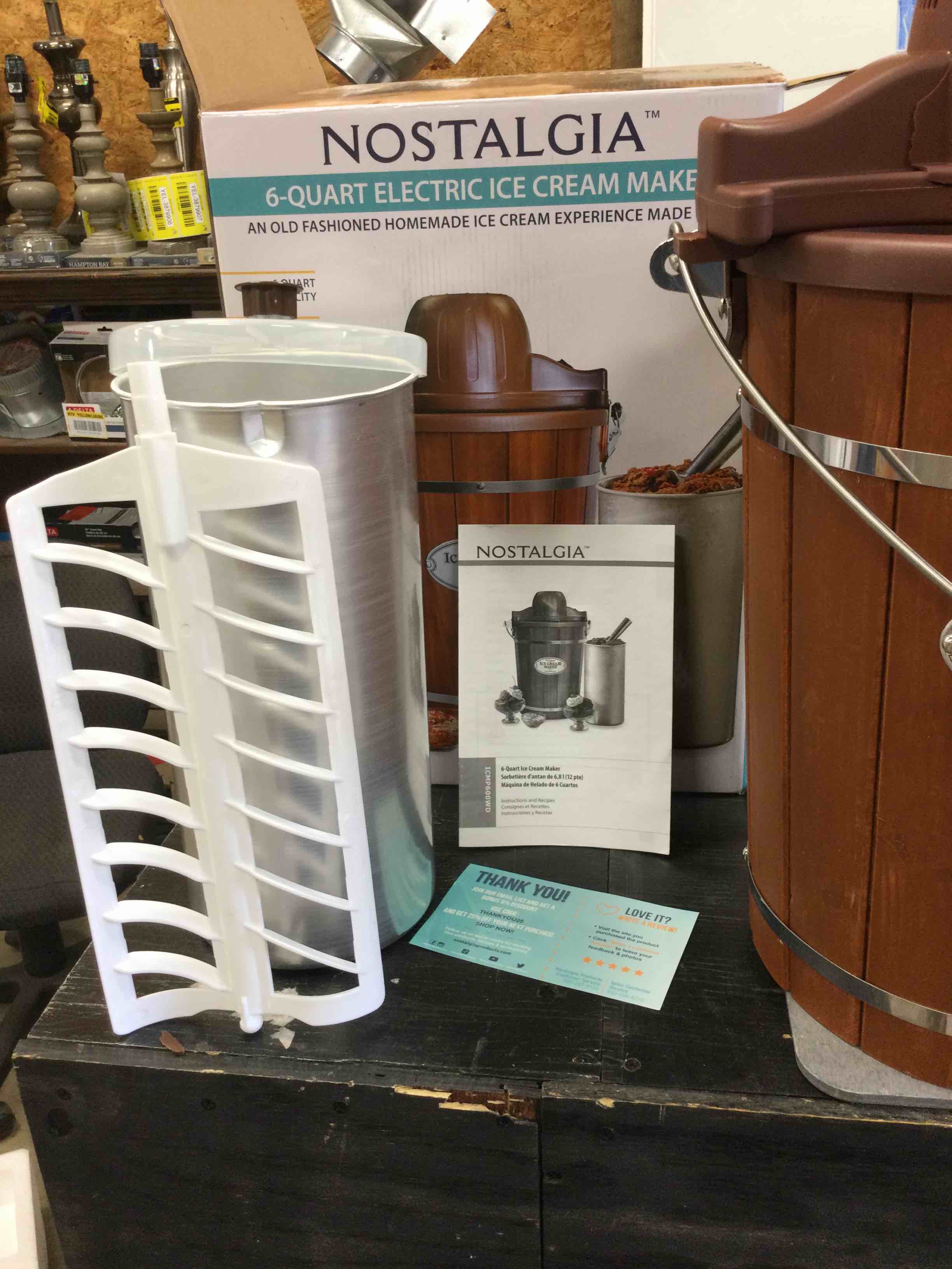 Nostalgia 6-Quart Electric Bucket Ice Cream Maker With Easy-Carry Handle  Wood