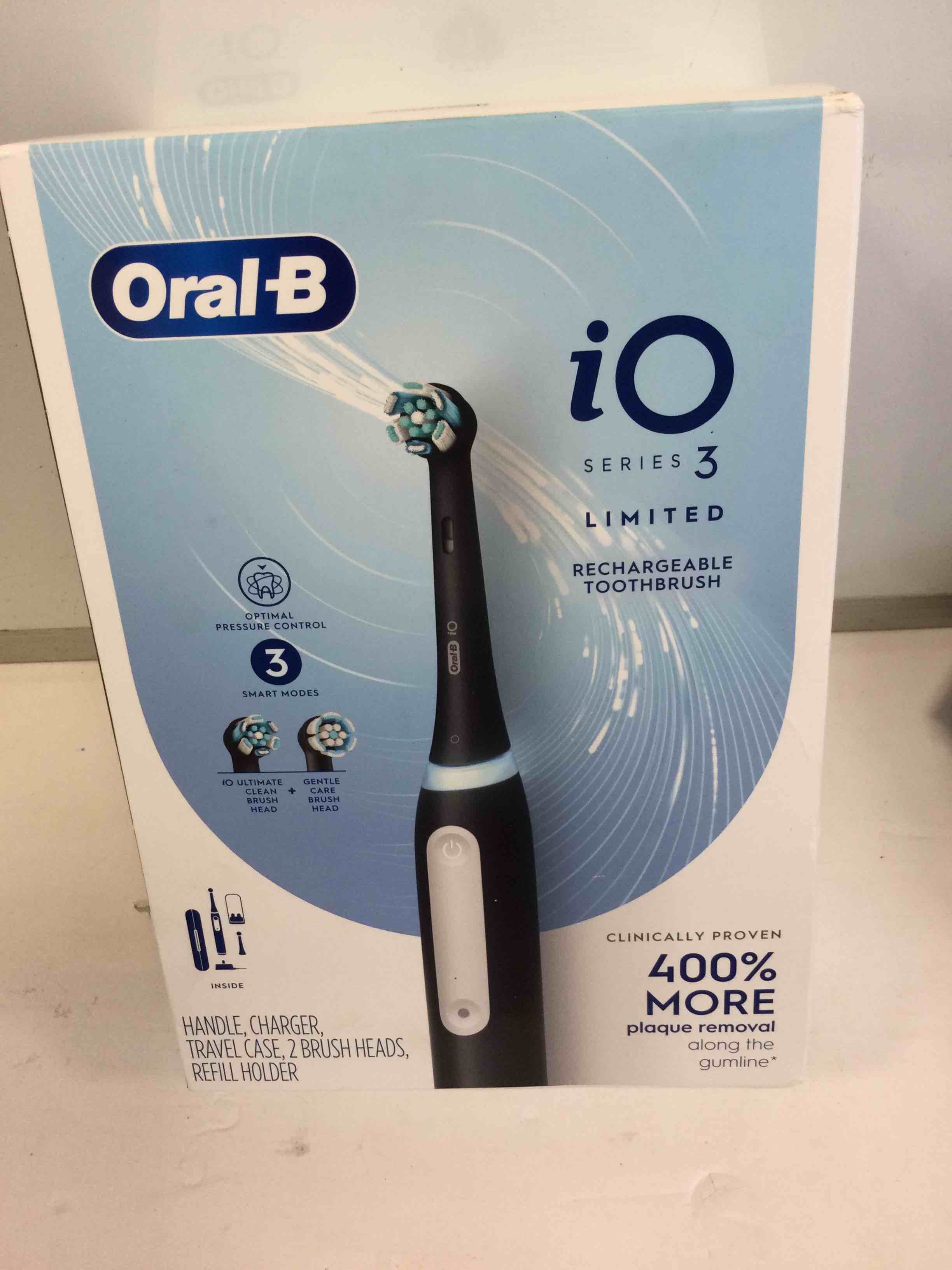 Oral-B iO Deep Clean Rechargeable Electric Powered Toothbrush, Black with iO Series 3 Limited, 2 Brush Heads and Travel Case - Pressure Sensor to Protect Gums - 3 Cleaning Settings - 2 Minute Timer