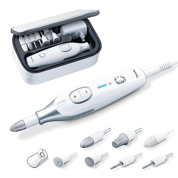 Beurer MP42 Nail Drill, 7-in-1 Nail Kit with Strong Sapphire Nail Drill Bits, Electric Nail File and Nail Buffer Includes Bright LED Light, Pedicure Kit and Manicure Set with Storage Cas