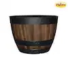 Vigoro 16 in. Reedley Large Kentucky Walnut Brown Resin Wine Barrel Planter (16 in. D x 11.5 in. H)