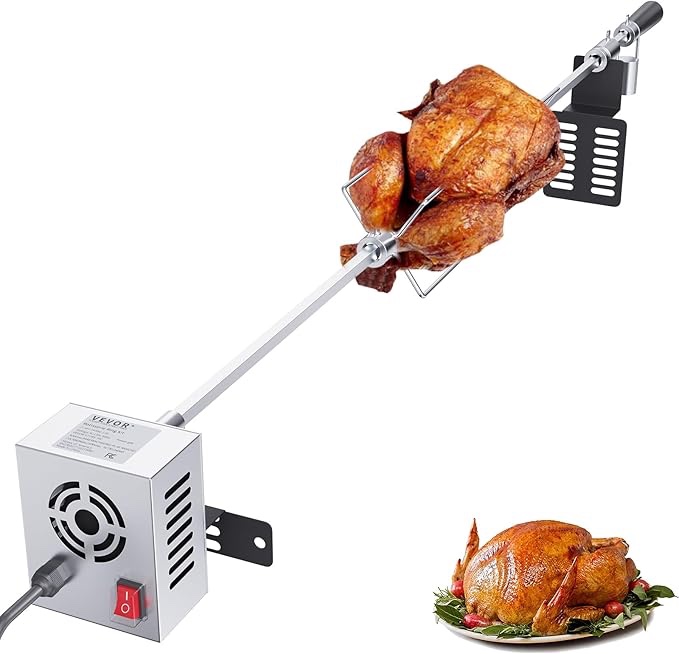 (one piece has metal shavings filed off due to previous operator error, damage is cosmetic see photos) VEVOR Universal Grill Rotisserie Kit for Grills, Electric BBQ Grill with 110V 9W Motor, Stainless Steel Automatic Grilling Kit, Heavy Duty 32"/39" Hexagon Spit Rod, 26 lbs Capacity Grill Attachment