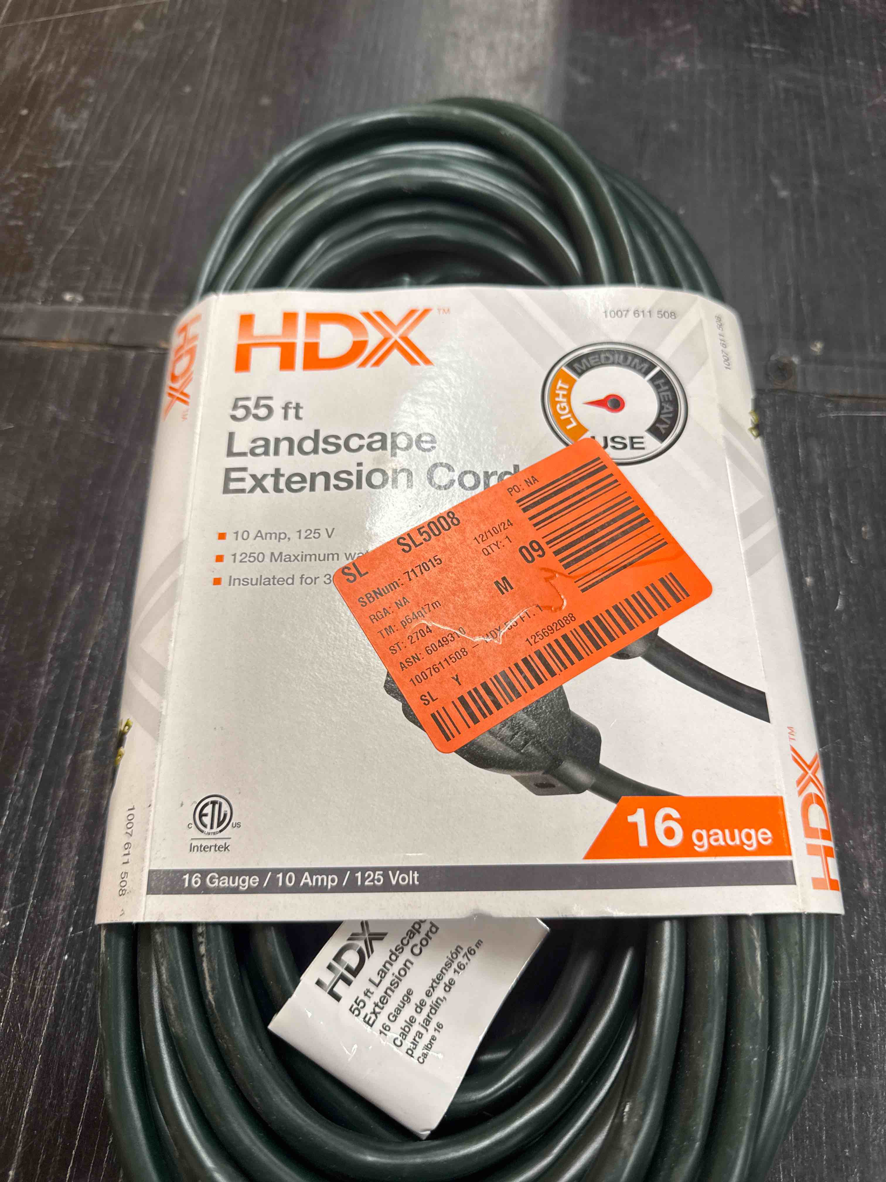 HDX 55 ft. 16/3 Green Outdoor Extension Cord (1-Pack)