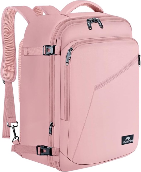MATEIN 45L Womens Travel Backpack, Extra Large Carryon Backpack Fits Underseat & Overhead Bin, Cute Weekender Daypack for Travel on Airplane, Traveling Accessories for Women, Pink