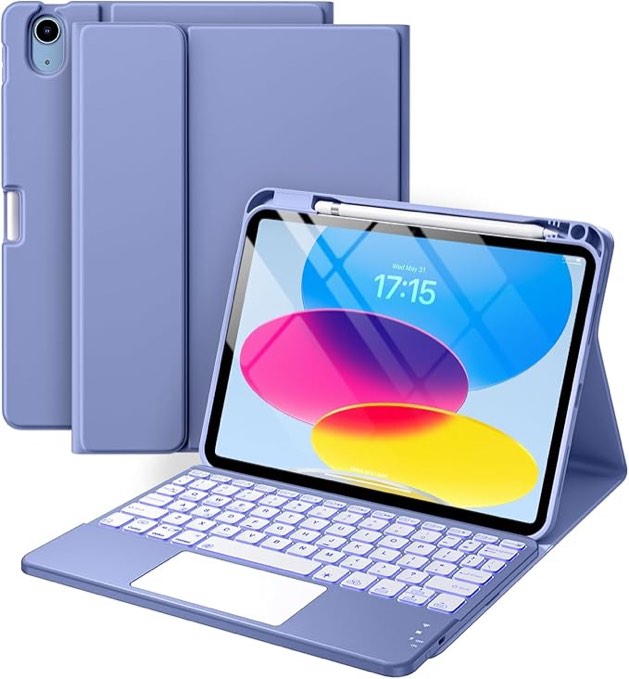 Compatible for iPad 11th 10th Generation Case with Keyboard, Folio Cover with Pencil Holder, Multi-Touch Trackpad, 7 Color Backlit, Detachable Keyboard for iPad (A16) 11th/10th Gen (Blue)