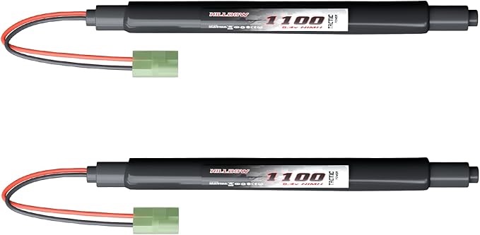 Hilldow 8.4V NiMH Airsoft Battery 1100mAh Rechargeable Stick Pack Batteries High Performance Compatible with Mini Tamiya Connector for Airsoft Guns Rifle Model
