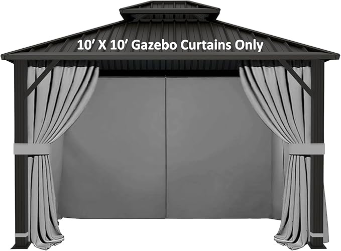 Gazebo Universal Replacement Privacy Curtain - Hugline 10' x 10' Outdoor Waterproof 4-Panels Gazebo Side Wall with Zipper (Curtain Only, Gray)