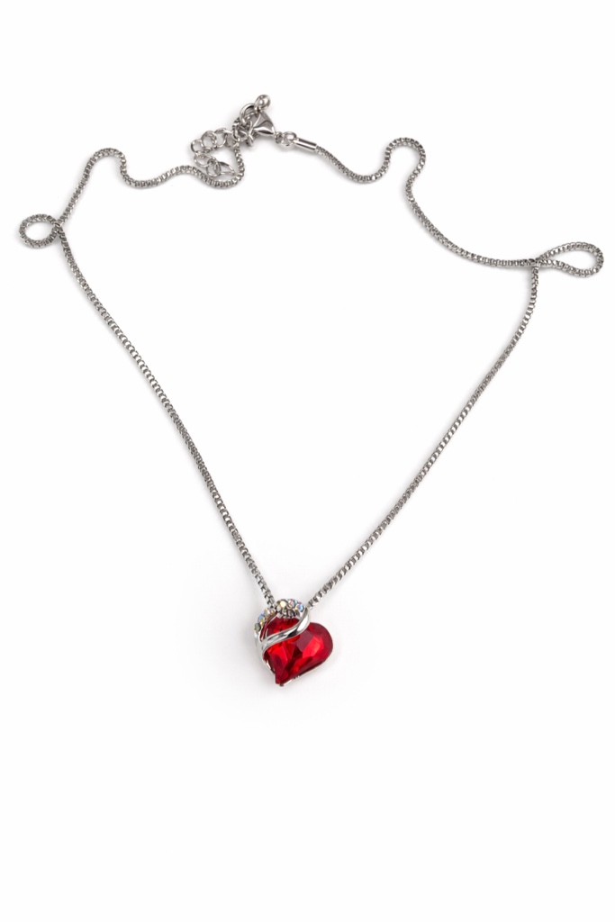 Elegant Heart Pendant Necklace With Sparkling Crystals And Silver Chain