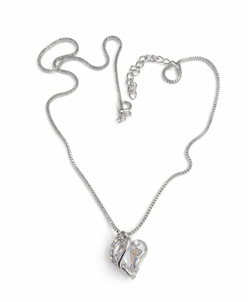 Elegant Heart Pendant Necklace With Sparkling Crystals And Silver Chain