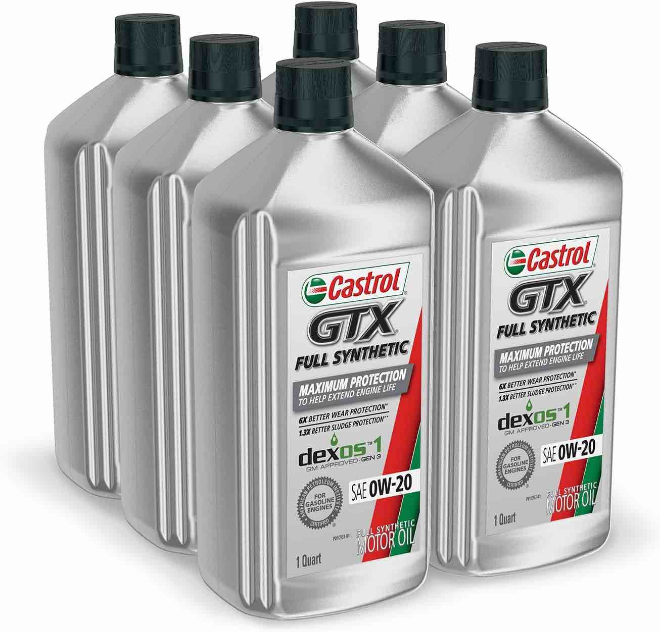 Castrol GTX Full Synthetic 0W-20 Motor Oil, 1 Quart, Pack of 6