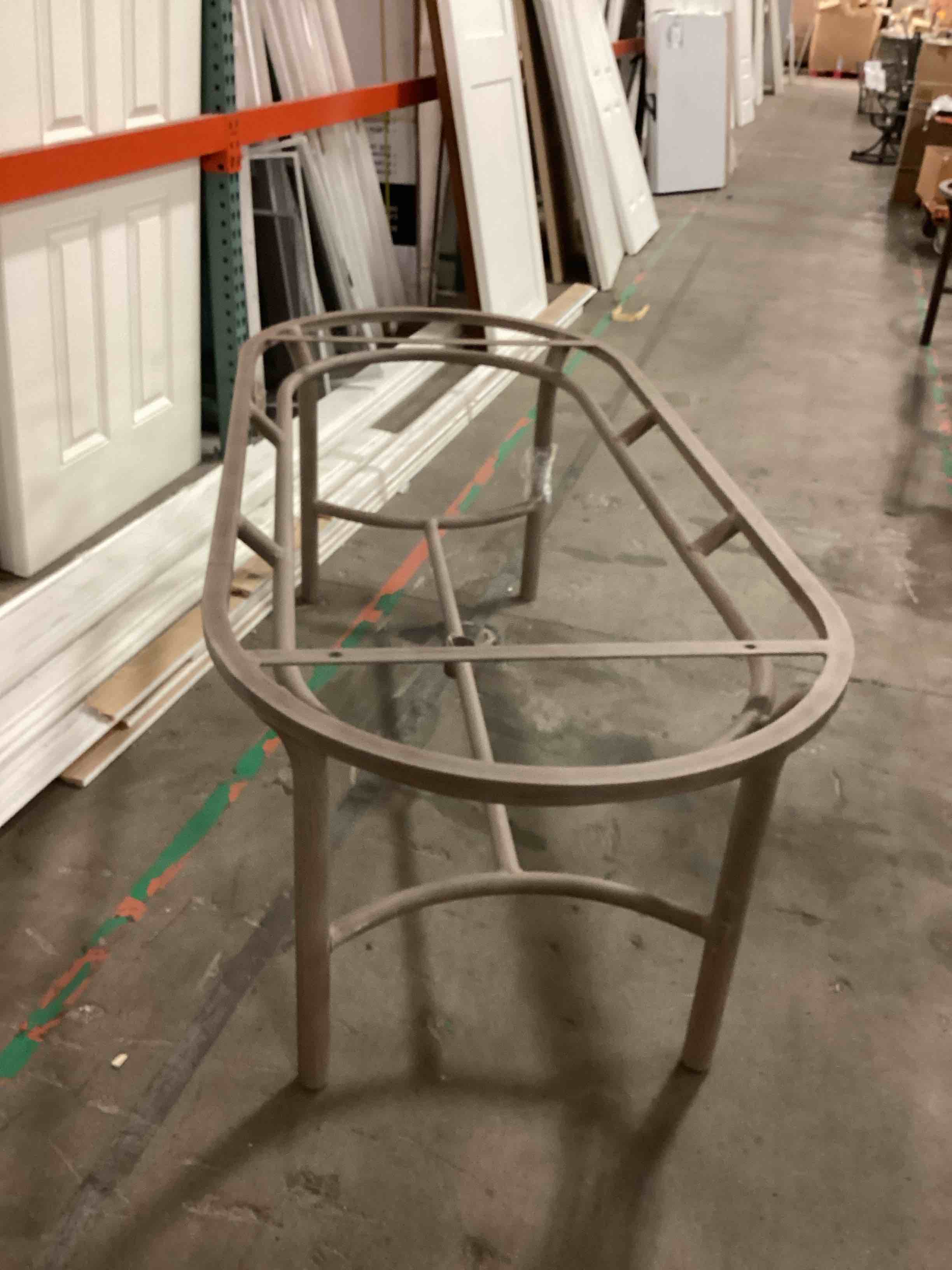 Oval Metal Dining Table With Umbrella Hole, Beige By Mallin Casual Furniture ( See Description)