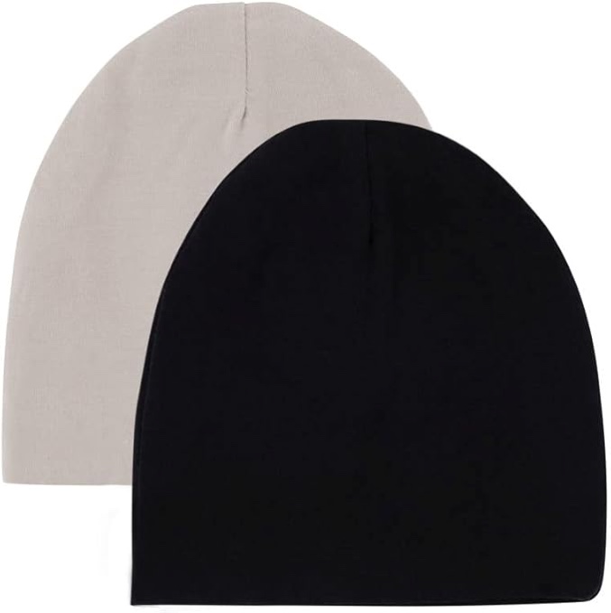 Petit Classics, 2 Pack Beanies, 100% Jersey Cotton - Tan & Black 0 - 3 Months