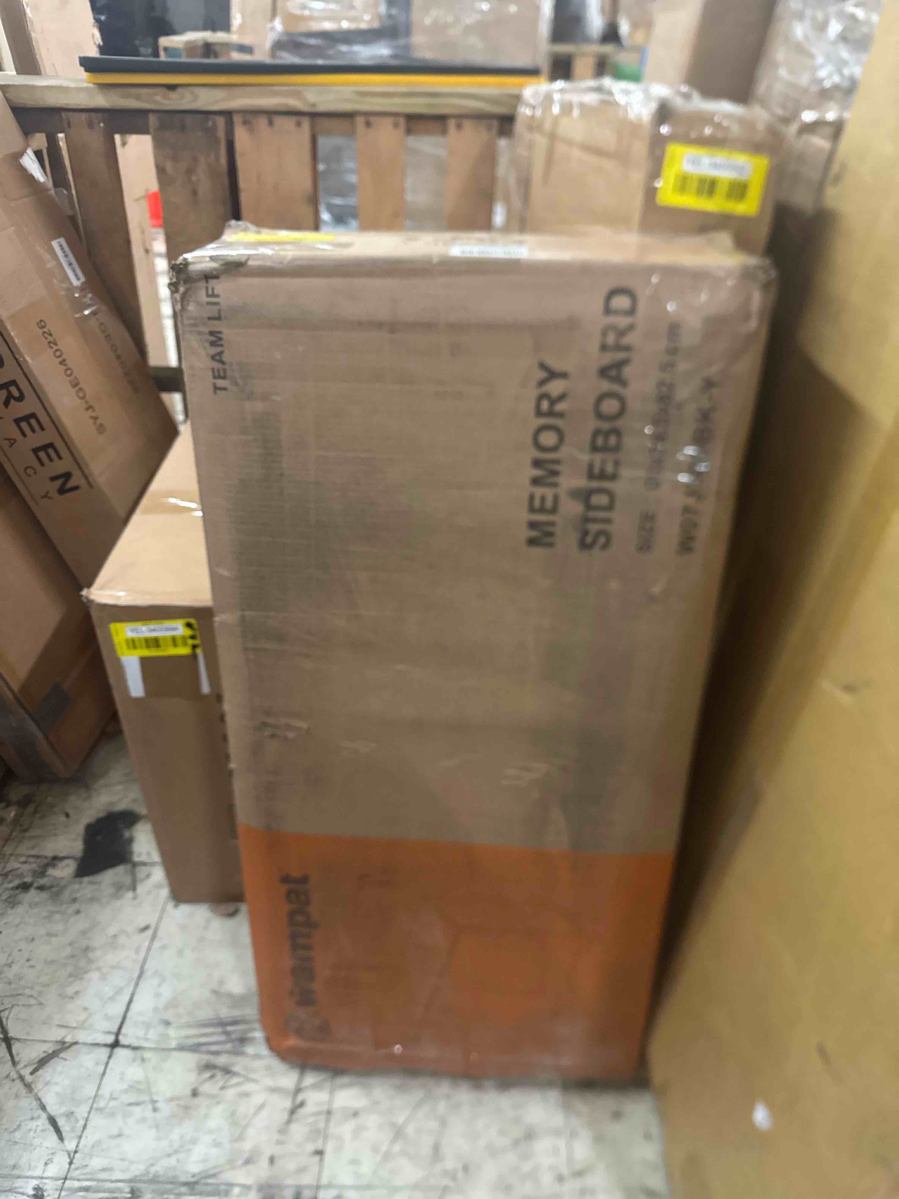 Condition photo showing New/Like New for WAMPAT Sideboards Buffet Cabinet, 35.4" Wide Wooden Credenza Buffet Table with 2 Doors, Modern Kitchen Accent Cabinet with 3 Storage Compartments for Living Room, Hallway, Oak Brown