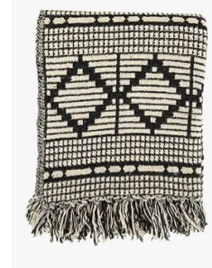 Bloomingville Soft Reclaimed Cotton Blend Throw with Diamond Pattern and Fringe, Black and Beige