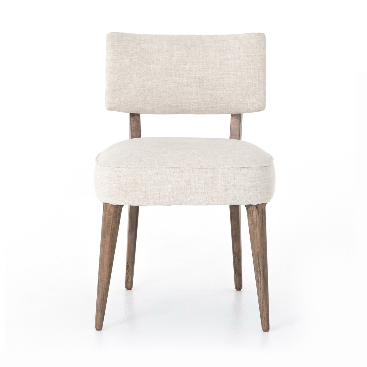 Andy Modern Classic Ivory Performance Seat Brown Wood Dining Chair, Ivory linen cushioned chair with natural wood legs, Set of 2