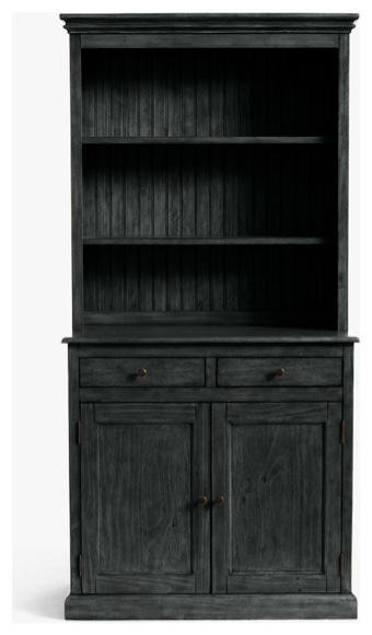Traditional Dining Hutch With Buffet, Iron Ore,  Black Dining Cabinet, Storage Hutch with 2 Tier Shelf, 2 Door Cabinet, and 2 Shelves. W 38" / D 17.5" / H 72" / 140 lb.