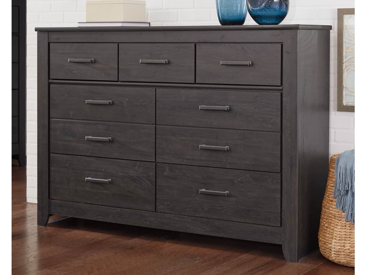 Signature Design by Ashley Brinxton Urban Contemporary 7 Drawer Dresser, Charcoal with Black Handles Width: 60.94" Height: 42.80" Depth: 15.63"