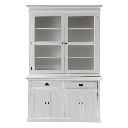 HUTCH ONLY. NovaSolo Halifax Coastal White Glass-Display Hutch Cabinet- 3 Shelf Double Glass Door Hutch only with Brass Knobs, brand new condition. 57.09 x 13.78 x 52.15