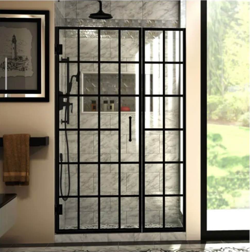 DreamLine Unidoor Toulon 72IN High x 46-1/2IN Wide Hinged Frameless Shower Door with Clear Glass
