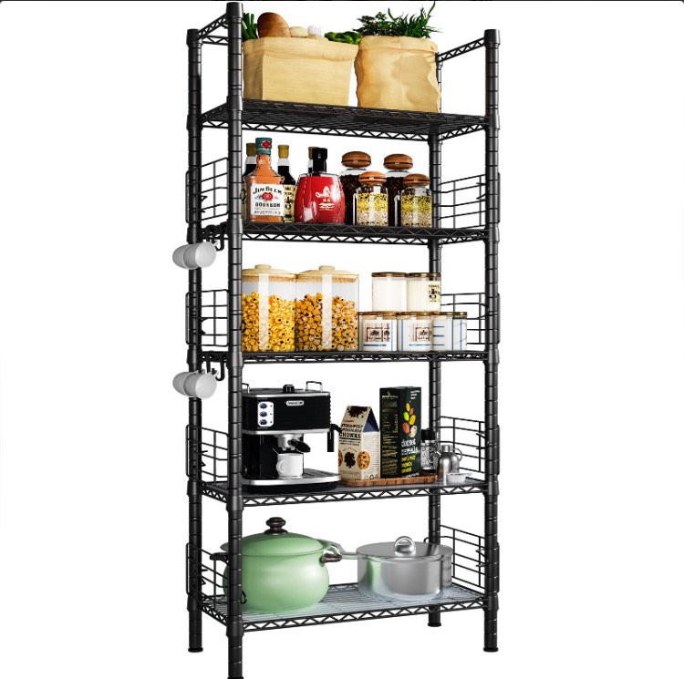 FUTASSI 5 Tiers Metal Bookshelf, Free-Standing Standing Storage and Organizer Shelf, Shelf Height Adjustable Storage Organization for Kitchen and Living Room, 21.2”W x 9.4”D x 59.2”H, Black