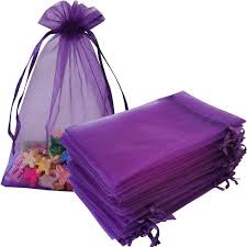 Staruby Organza Gift Bags 100Pcs Purple Sheer Organza Bag 4x6 Inch Mesh Favor Bags Drawstring Jewelry Rattan Printed Gift Pouches for Wedding Party Favors Baby Shower Christmas Gifts Candy Bags