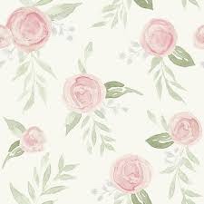 York Wallcoverings Watercolor Roses Wallpaper Coral