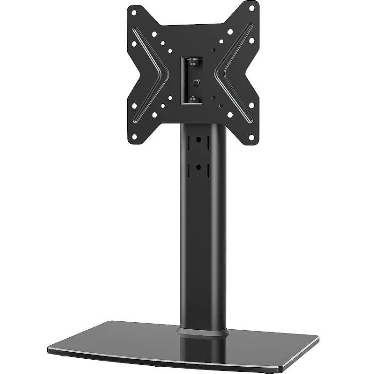 FITUEYES Swivel Universal TV Stand Tabletop TV Base for 19-39 42 inch LCD LED TVs/Monitor/PC -Height Adjustable Entertainment Center Tempered Glass TV Mount Stand