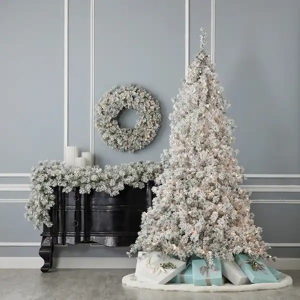 Flocked Winter Fir 9ft Pre-lit Garland (Battery operated) - 9Foot