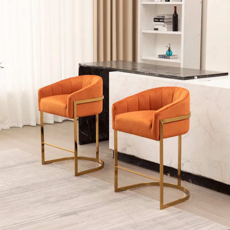Johnnice 27" Metal Tufted Bar Stool (Set of 2)